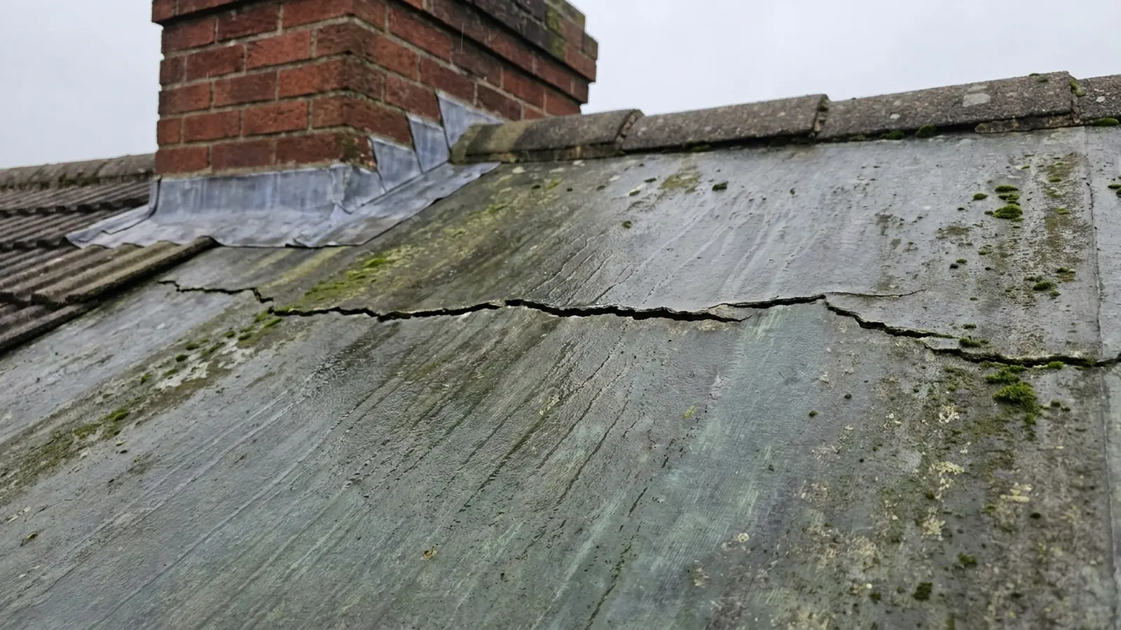 A crack across a fibreglass roof