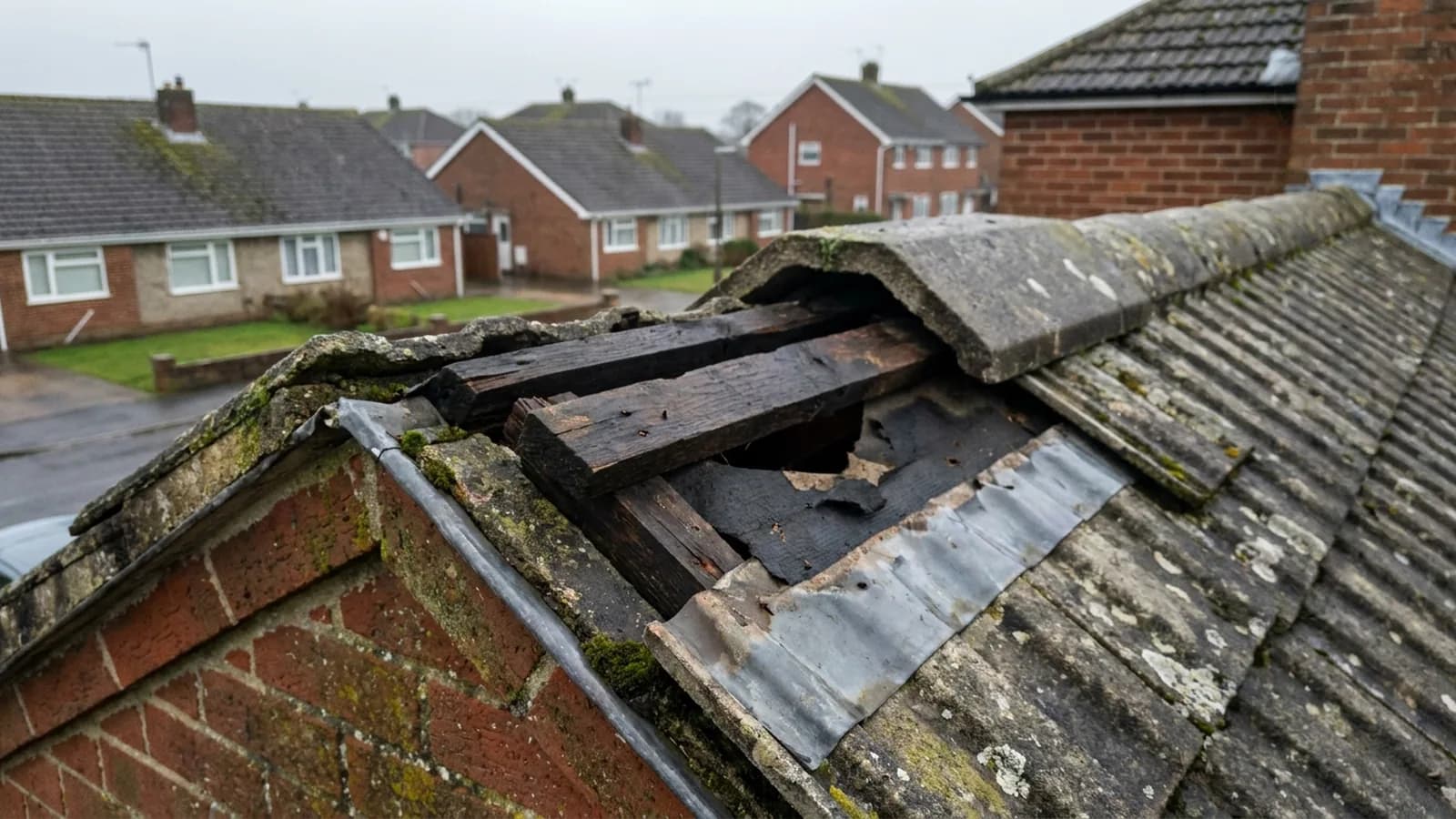 A gap in a roof ridge line