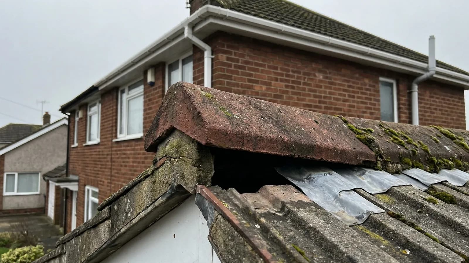 A ridge tile visibly out of line