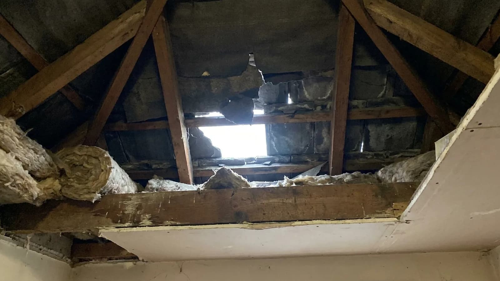 Daylight visible through a roof from inside the loft