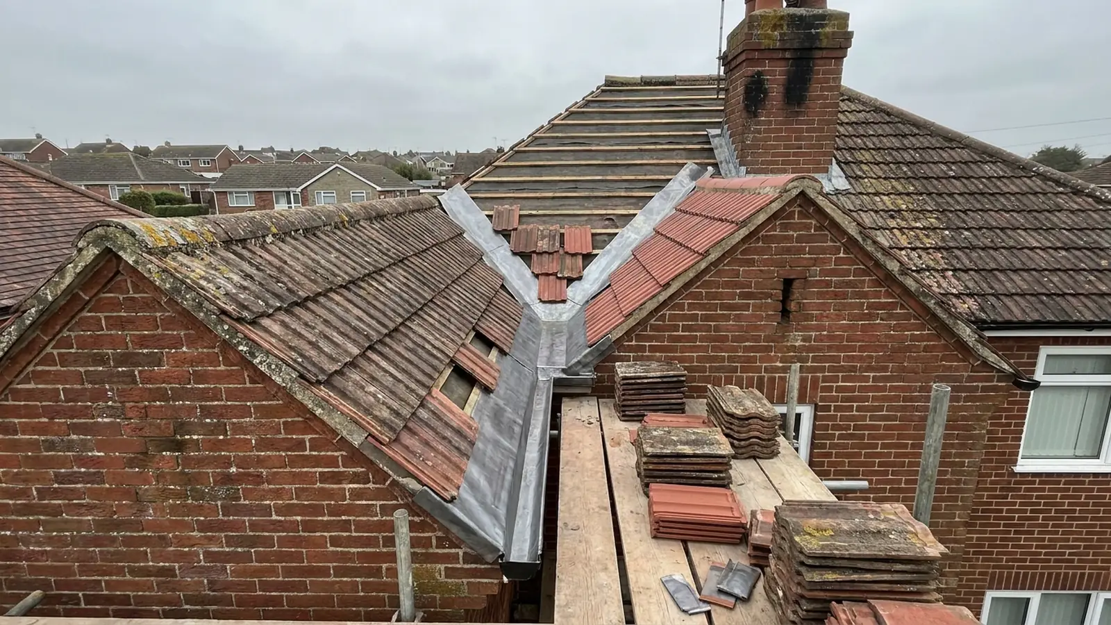 Lead flashing and valley work on a roof