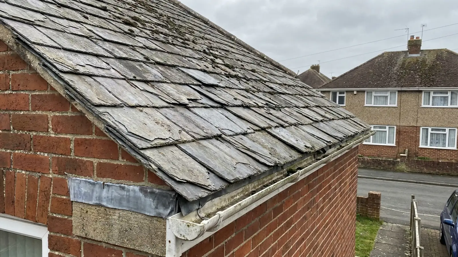 Slate with flaking, delaminated surface
