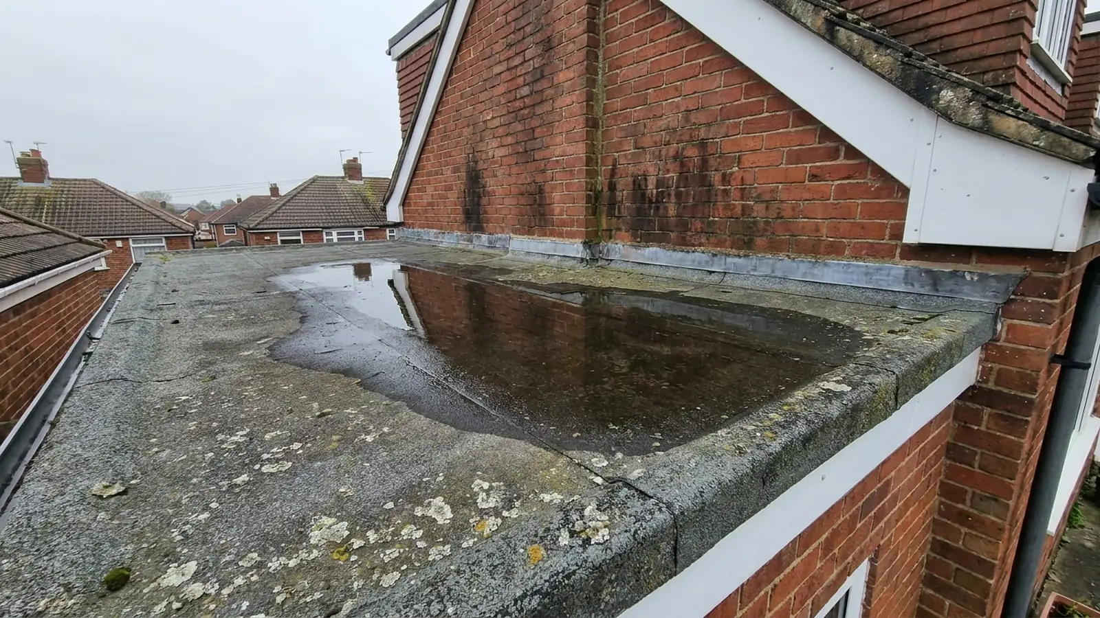 Water pooling on a flat extension roof